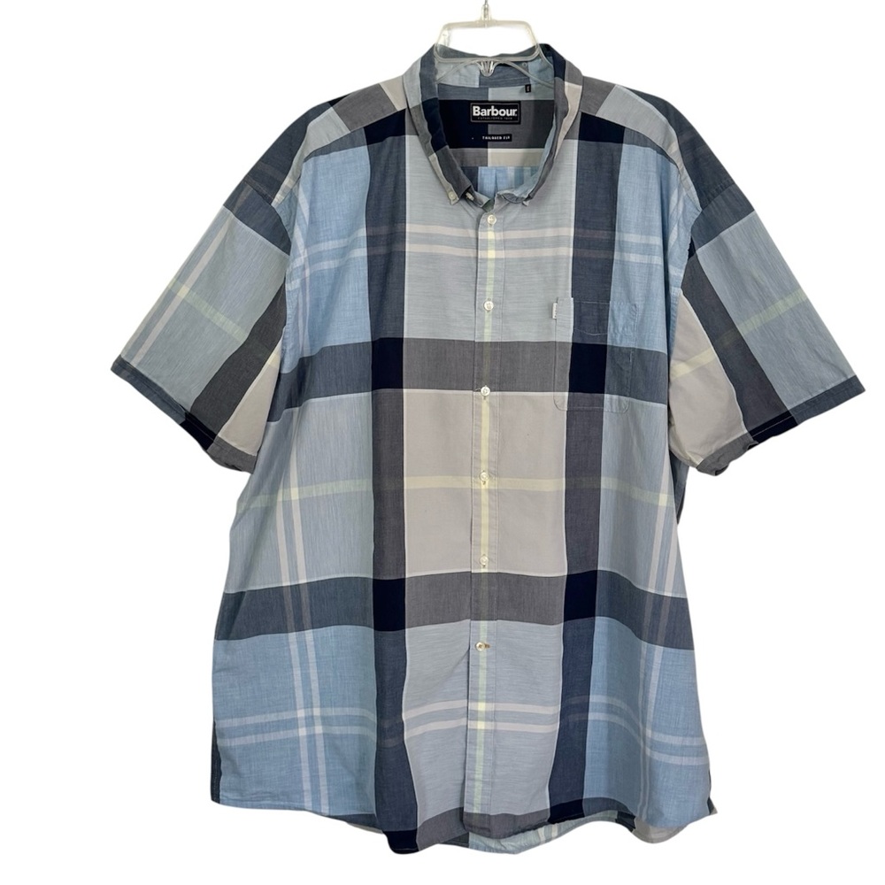 BARBOUR Men’s Ocean Blue Check Croft Short Sleeve Tailored Button Up Shirt